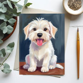 マルチーズの子犬 白い犬の絵 カード
