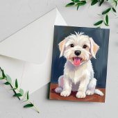 マルチーズの子犬 白い犬の絵 カード
