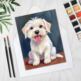 マルチーズの子犬 白い犬の絵 カード