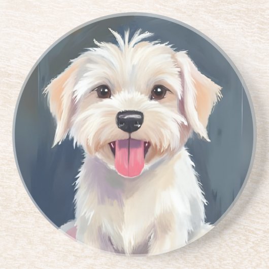 マルチーズの子犬 | 白い犬の絵 コースター (正面)