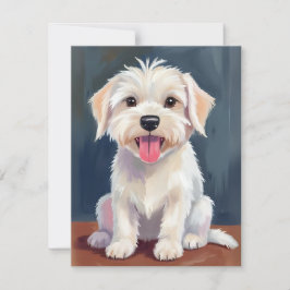 マルチーズの子犬 白い犬の絵 サンキューカード
