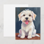 マルチーズの子犬 白い犬の絵 サンキューカード (正面/裏面)