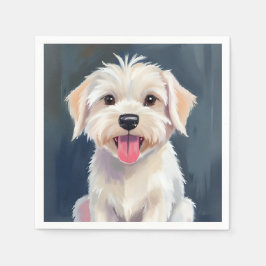 マルチーズの子犬 白い犬の絵 スタンダードカクテルナプキン