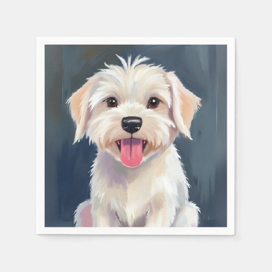 マルチーズの子犬 白い犬の絵 スタンダードカクテルナプキン (正面)