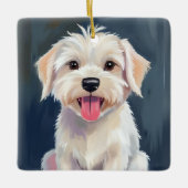 マルチーズの子犬 | 白い犬の絵 セラミックオーナメント (正面)