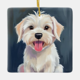 マルチーズの子犬 | 白い犬の絵 セラミックオーナメント