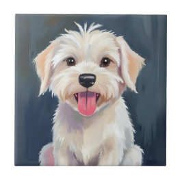 マルチーズの子犬 | 白い犬の絵 タイル