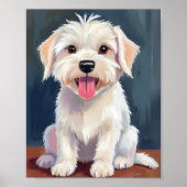 マルチーズの子犬 白い犬の絵 ポスター (正面)
