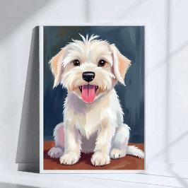 マルチーズの子犬 白い犬の絵 ポスター