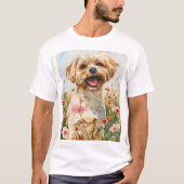 マルチーズの水彩画 メンズTシャツ Tシャツ (正面)