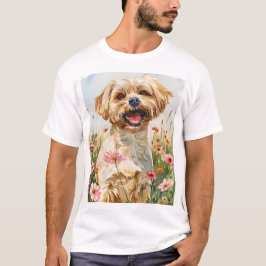 マルチーズの水彩画 メンズTシャツ Tシャツ