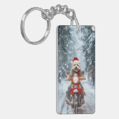 マルチーズの犬がバイクに乗るクリスマス キーホルダー (正面左)