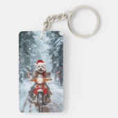 マルチーズの犬がバイクに乗るクリスマス キーホルダー (裏面)