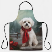 マルチーズの犬が雪のクリスマス エプロン (正面)