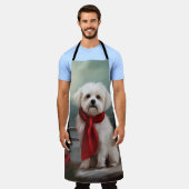 マルチーズの犬が雪のクリスマス エプロン (着用した状態)
