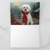 マルチーズの犬が雪のクリスマス カード (内部)