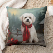 マルチーズの犬が雪のクリスマス クッション (ブランケット)