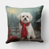 マルチーズの犬が雪のクリスマス クッション (裏面)