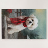 マルチーズの犬が雪のクリスマス ジグソーパズル (横)