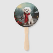 マルチーズの犬が雪のクリスマス ハンドファン (正面)