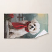 マルチーズの犬が雪のクリスマス バスタオルセット (ハンドタオル)