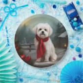 マルチーズの犬が雪のクリスマス ペーパープレート (パーティー)