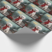 マルチーズの犬が雪のクリスマス ラッピングペーパー (角)