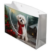 マルチーズの犬が雪のクリスマス ラージペーパーバッグ (裏面アングル)