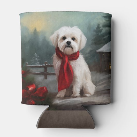 マルチーズの犬が雪のクリスマス 缶クーラー (裏面)
