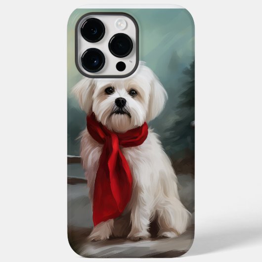 マルチーズの犬が雪のクリスマス Case-Mate iPhoneケース (裏面)