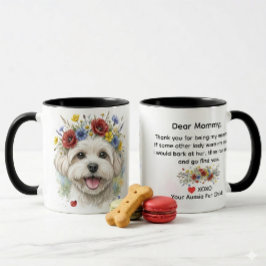 マルチーズの犬と野の花の花輪の水彩画デザイン Dear Mommy マグカップ