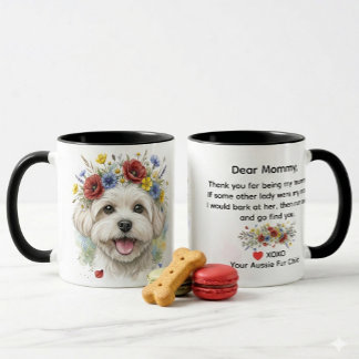 マルチーズの犬と野の花の花輪の水彩画デザイン Dear Mommy マグカップ
