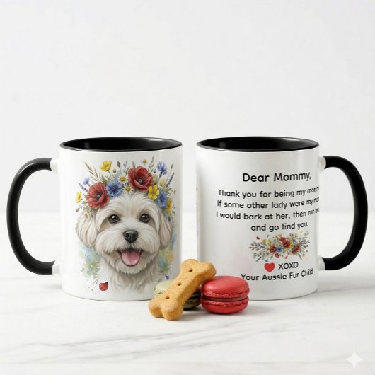 マルチーズの犬と野の花の花輪の水彩画デザイン Dear Mommy マグカップ