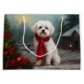 マルチーズの犬と雪のクリスマス ラージペーパーバッグ (正面)