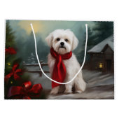マルチーズの犬と雪のクリスマス ラージペーパーバッグ (裏面)