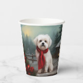 マルチーズの犬と雪のクリスマス 紙コップ (裏面)