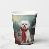 マルチーズの犬と雪のクリスマス 紙コップ (正面)