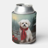 マルチーズの犬と雪のクリスマス 缶クーラー (缶正面)