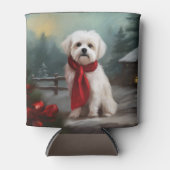 マルチーズの犬と雪のクリスマス 缶クーラー (正面)