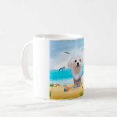 マルチーズの犬のビーチ コーヒーマグカップ (正面左)