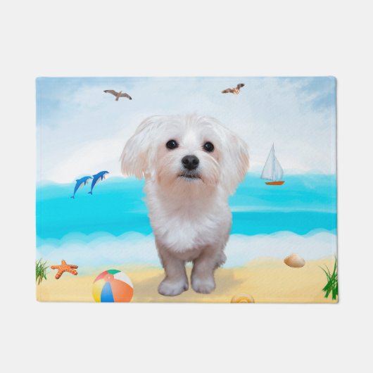 マルチーズの犬のビーチ ドアマット (正面)