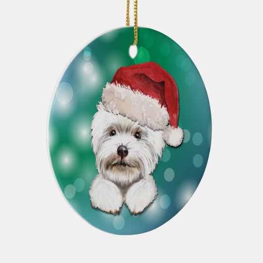 マルチーズの犬の赤いサンタ帽のクリスマス セラミックオーナメント (右)
