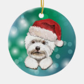 マルチーズの犬の赤いサンタ帽のクリスマス セラミックオーナメント (正面)