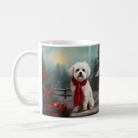 マルチーズの犬の雪のクリスマス コーヒーマグカップ (左)