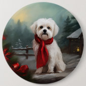 マルチーズの犬の雪のクリスマス 缶バッジ (正面)