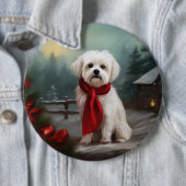 マルチーズの犬の雪のクリスマス 缶バッジ (インサイチュ)