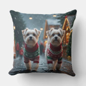 マルチーズの犬 クリスマス スノー ホリデー クッション (正面)