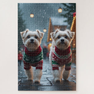 マルチーズの犬 クリスマス スノー ホリデー ジグソーパズル