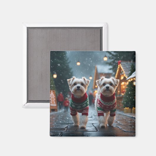 マルチーズの犬 クリスマス スノー ホリデー マグネット (正面/裏面)