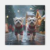 マルチーズの犬 クリスマス スノー ホリデー マグネット (正面)